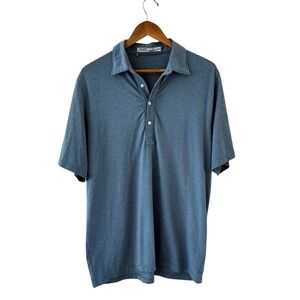 Criquet Polo Shirt Mens Size L Blue Stripe Pima Cotton Performance Golf Top